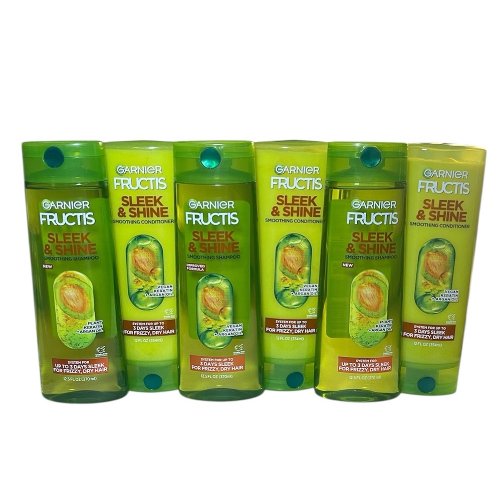 Lot Of 6 Garnier Fructis Sleek & Shine Smoothing Shampoo & Conditioner, 12 Oz